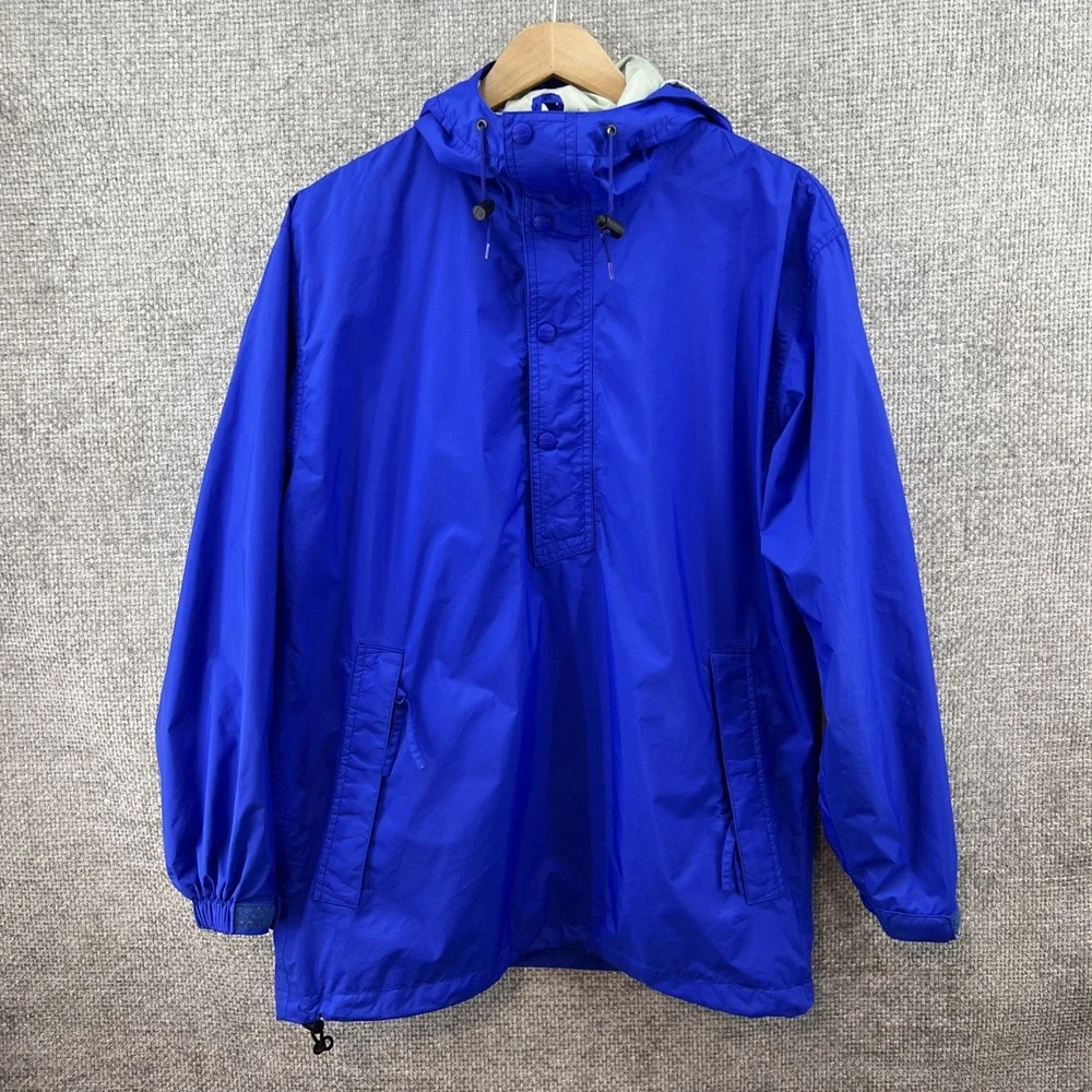 LL Bean Vintage Mens Small Gore-Tex Blue Anorak Nylon Windbreaker Hooded Outdoor